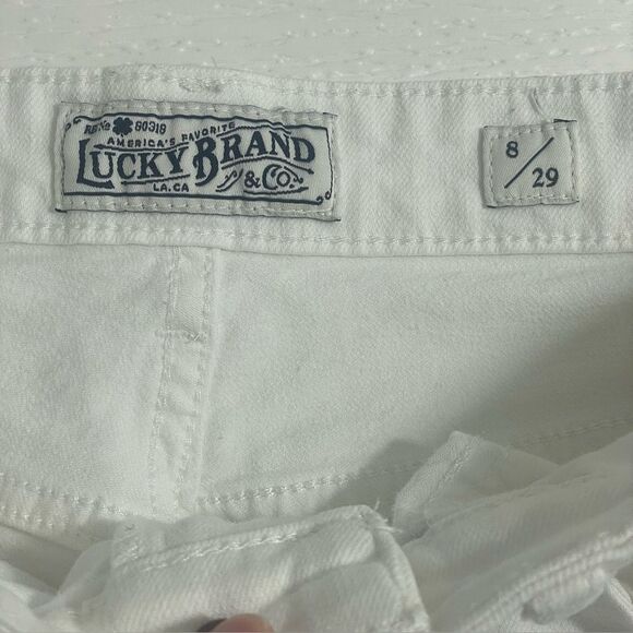 LUCKY Brand Bridgette Mini Boot White Jeans Size 8 / 29 Cropped Raw Hem Denim - Picture 6 of 10
